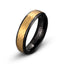 Yellow gold tungsten ring brushed hammered finish black edges 6mm