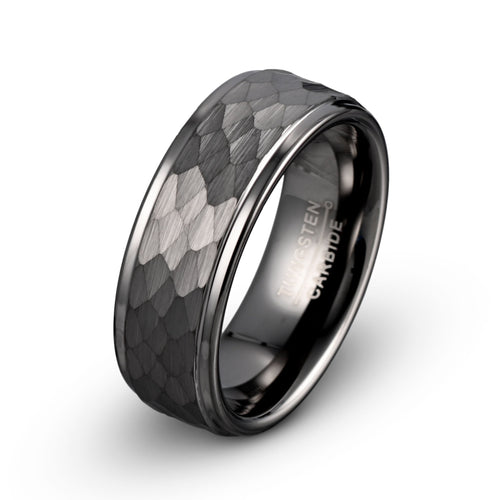 The Gunmetal Forge Tungsten Ring Brushed Hammered Finish