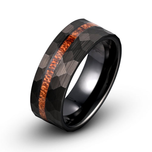 Black Tungsten Wooden-Inlay Men's Wedding Band - Artisan Strength