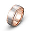 Two tone solid gold mens wedding band brushed white gold center rose gold polished edges 8mm