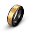 Yellow gold tungsten ring brushed hammered finish black edges 8mm