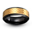 Yellow gold tungsten ring brushed hammered finish black edges 8mm