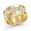 Gold ring with white gold center diamond pave accents on a white background