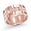 Rose gold ring with round diamonds pave on a white background
