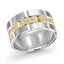 White gold ring with gold band and round diamonds pave on a white background