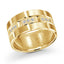 Gold ring with round diamonds pave on a white background