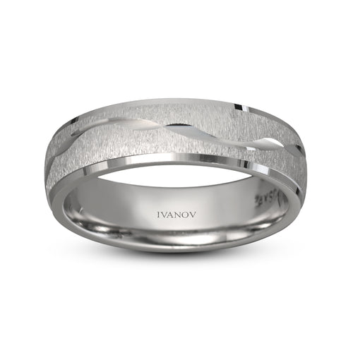 Oceanic Elegance: 14k Solid Gold Men's Wedding Band with Wave Design