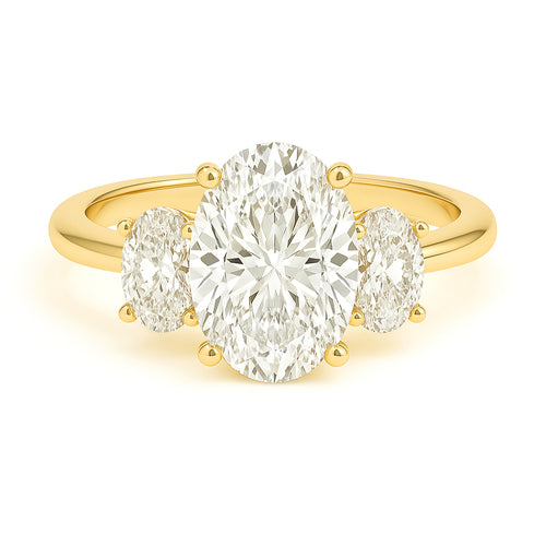 Tree stone oval diamond engagement ring yellow gold 14k
