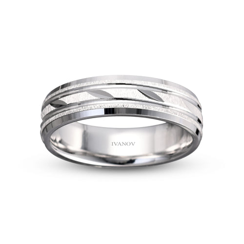 Eternal Harmony - 14k Gold Wedding Band Brushed Diagonal Grooved