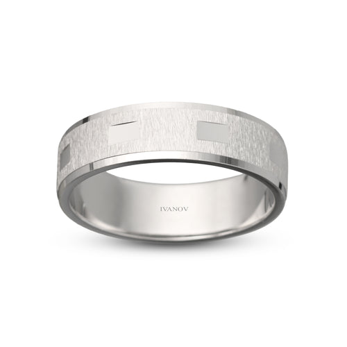 14K Gold Modern Rectangular Accented Men's Wedding Band