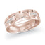 Rose gold ring with diamond accents on a white background