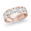 Two rose gold and white gold rings with diamond accents on a white background