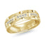 Gold ring with embedded diamonds on a white background