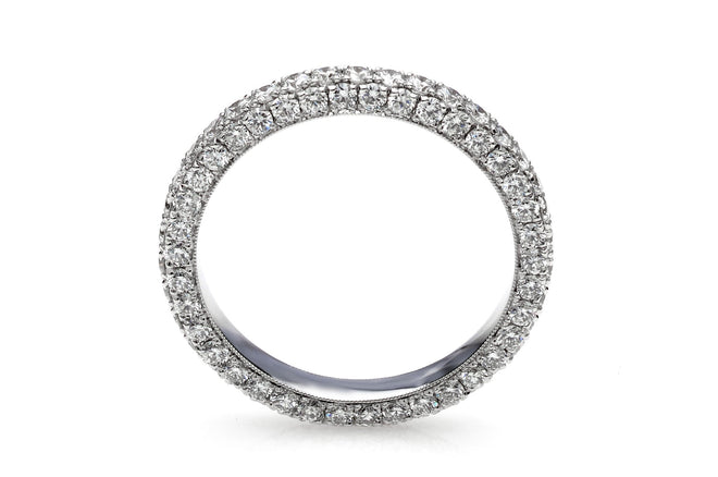 Eternity Diamond Wedding Band with 3 row micro pave setting on the top and sides of the ring