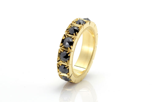 Twilight Elegance 18K Gold Eternity Ring with Rose Cut Black Diamonds