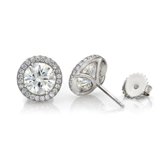 Round lab diamond halo studs earring micro pave setting
