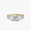 Gold ring with a large Asscher diamond and smaller diamonds on a white background