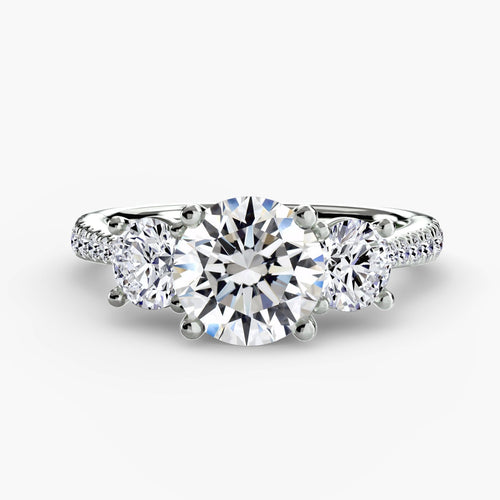 Three-Stone Solitaire Engagement Ring with U Pavé Micro Band