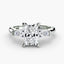 Three stone radiant cut diamond engagement ring with two baguette on the side white gold