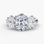 Three-stone diamond ring on a white background