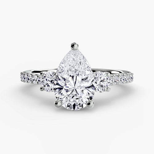 Three-Stone Engagement Ring Pear Shaped Diamond with Pavé Band 5