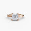 Rose gold ring with a large asscher diamond on a white background
