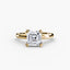 Gold ring with a large Asscher diamond on a white background