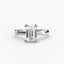 Diamond ring with emerald-cut gemstone on a white background