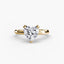 Gold solitaire ring with a heart-shaped diamond on a white background