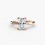 Rose gold ring with a radiant diamond on a white background