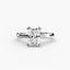 Diamond ring with a radiant rectangular cut diamond on a white background