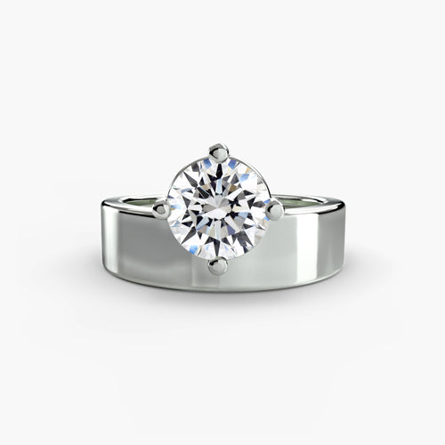 Round Diamond Wide Band Solitaire Engagement Ring
