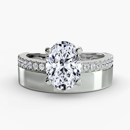 Wide Solitaire Engagement Ring with Pavé Band