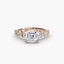 Rose gold ring with a diamond on a white background