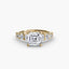 Gold ring with a Asscher-cut diamond on a white background