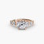 Rose gold ring with a cushion-cut diamond on a white background