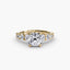 Gold ring with a cushion-cut diamond on a white background
