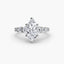 Diamond ring with a marquise-shaped center stone on a white background