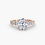 Oval Diamond ring with rose gold band on a white background