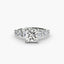 Diamond ring with a central princess-cut gemstone and smaller stones on a white background