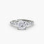 Diamond ring with a central Asscher-cut diamond and smaller diamonds on the band against a white background
