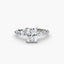 Radiant diamond ring with a rectangular center stone smaller diamonds on the side white gold on a white background