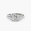 Princess diamond solitaire ring with a two side round diamonds white gold platinum on a white background