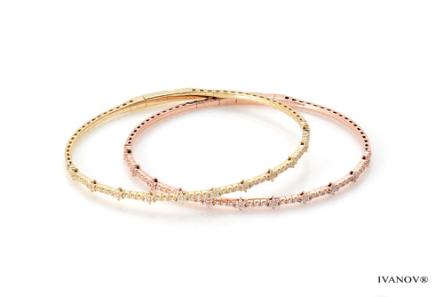 Aurora Whisper: 14K Gold Flexible Diamond Bracelet with Star Design