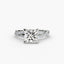 Diamond twist pave ring with a central princess-cut diamond, white gold on a white background
