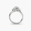 Silver ring with a large diamond on a white background