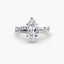 Twisted engagement ring with a marquise cut diamond and micro pave setting on the shank white gold on the white background