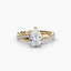 Twisted engagement ring with a pear shaped diamond and micro pave setting on the shank yellow gold on the white background