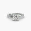Diamond ring with a square-cut center stone on a white background