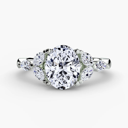 Oval diamond ring with three marquise on the side the Shoulder Cluster Ring Setting Only